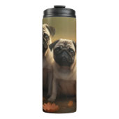 Mops Welpe Herbst Kürbis Thermosbecher (Vorderseite)