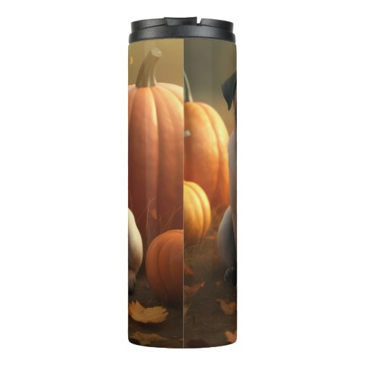 Mops Welpe Herbst Kürbis Thermosbecher (Rückseite)