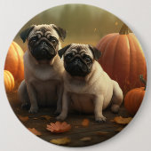 Mops Welpe Herbstfreude Kürbis Button (Vorderseite)