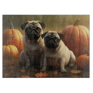 Mops-Welpe Herbstfreude Kürbis Schneidebrett