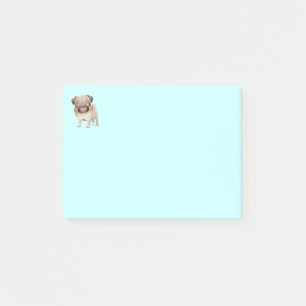 Mops Welpe Hund Cartoon Grafik Blaue Post-It Notiz