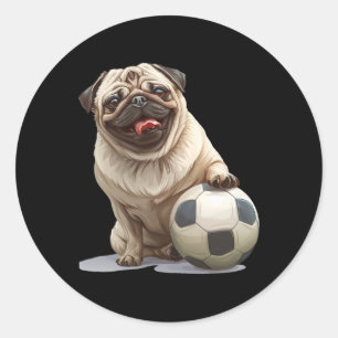 Mops-Welpe-Hund-Fußball Ll Sportteam-Tier-Männer F Runder Aufkleber