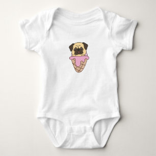 Mops Welpe Hund Pink Ice Cream Waffel Niedliche Ti Baby Strampler