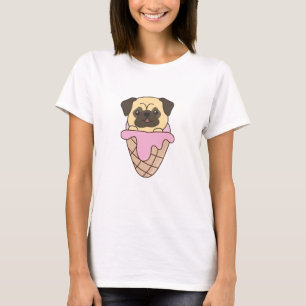 Mops Welpe Hund Pink Ice Cream Waffel Niedliche Ti T-Shirt