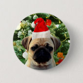 Mops Welpe Hund Weihnachtsbaum Ornamente Schneeman Button (Vorderseite)