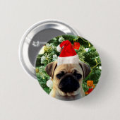 Mops Welpe Hund Weihnachtsbaum Ornamente Schneeman Button (Vorne & Hinten)