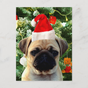 Mops Welpe Hund Weihnachtsbaum Ornamente Schneeman Feiertagspostkarte