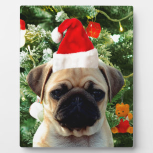 Mops Welpe Hund Weihnachtsbaum Ornamente Schneeman Fotoplatte