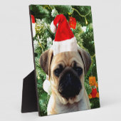 Mops Welpe Hund Weihnachtsbaum Ornamente Schneeman Fotoplatte (Seite)
