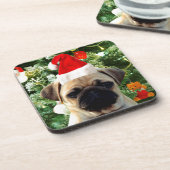 Mops Welpe Hund Weihnachtsbaum Ornamente Schneeman Getränkeuntersetzer (Linke Seite)