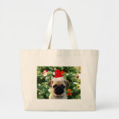 Mops Welpe Hund Weihnachtsbaum Ornamente Schneeman Jumbo Stoffbeutel (Vorne)