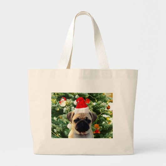 Mops Welpe Hund Weihnachtsbaum Ornamente Schneeman Jumbo Stoffbeutel (Vorne)