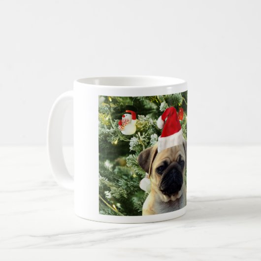 Mops Welpe Hund Weihnachtsbaum Ornamente Schneeman Kaffeetasse (Vorderseite Links)