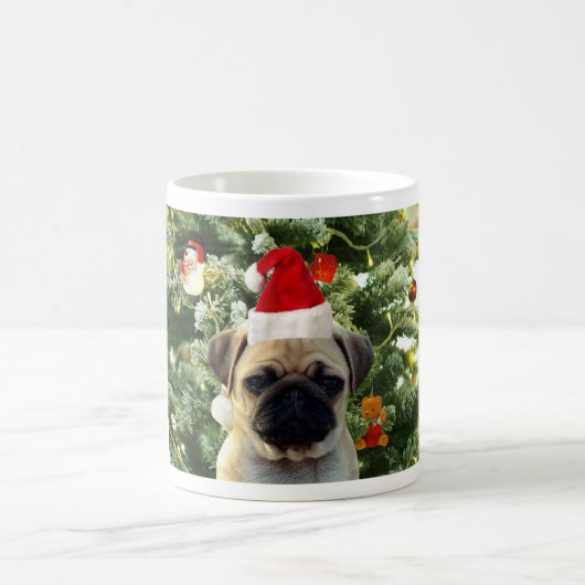 Mops Welpe Hund Weihnachtsbaum Ornamente Schneeman Kaffeetasse (Mittel)