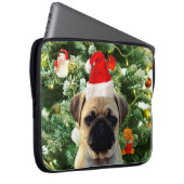 Mops Welpe Hund Weihnachtsbaum Ornamente Schneeman Laptopschutzhülle (Vorne Rechts)