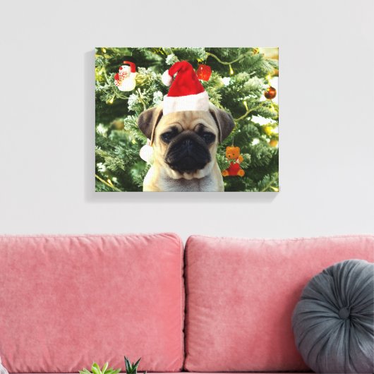 Mops Welpe Hund Weihnachtsbaum Ornamente Schneeman Leinwanddruck (Insitu (Wohnzimmer))