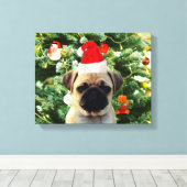 Mops Welpe Hund Weihnachtsbaum Ornamente Schneeman Leinwanddruck (Insitu (Holzboden))