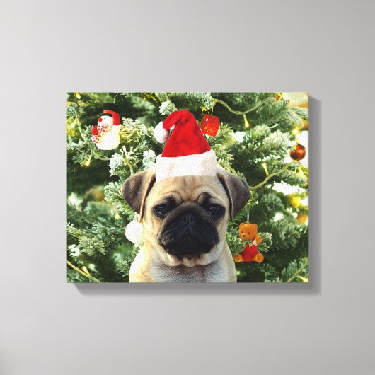 Mops Welpe Hund Weihnachtsbaum Ornamente Schneeman Leinwanddruck (Vorderseite)