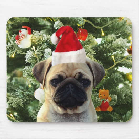 Mops Welpe Hund Weihnachtsbaum Ornamente Schneeman Mousepad (Vorne)