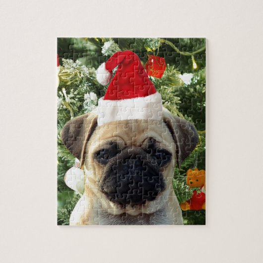Mops Welpe Hund Weihnachtsbaum Ornamente Schneeman Puzzle (Vertikal)