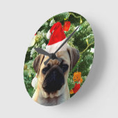 Mops Welpe Hund Weihnachtsbaum Ornamente Schneeman Runde Wanduhr (Winkel)