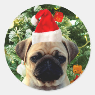 Mops Welpe Hund Weihnachtsbaum Ornamente Schneeman Runder Aufkleber