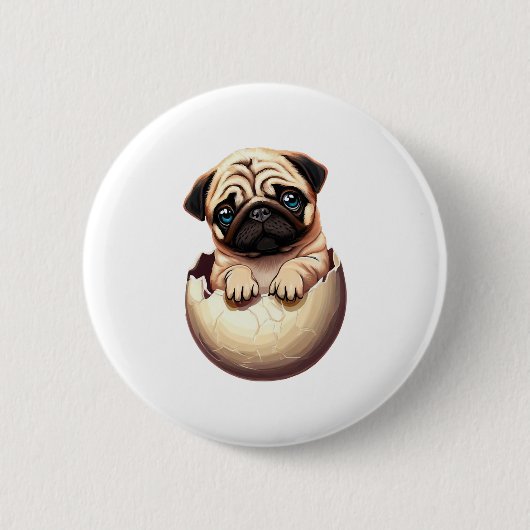 Mops-Welpe im Ei - Süßes Hundedesign Button (Vorderseite)