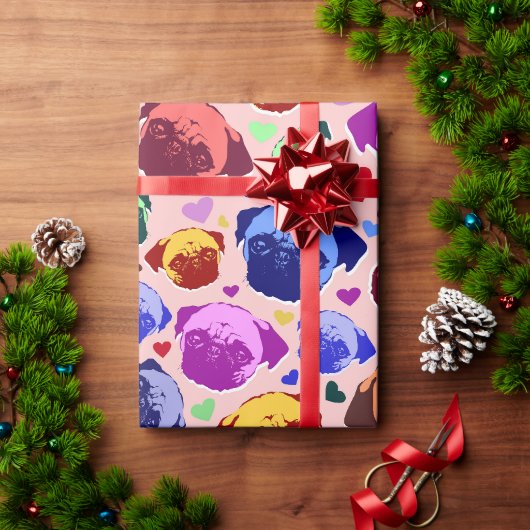 Mops-Welpe im PopArt Retro-Stil Geschenkpapier (Feiertagsgeschenk)