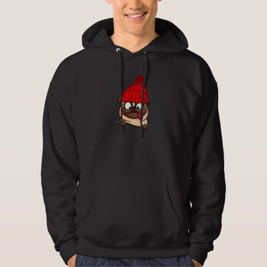 Mops-Welpe mit einer Strickmütze Hoodie (Vorderseite)
