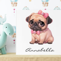Mops Welpe mit rosa Bow Illustration Individuelle 