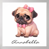Mops Welpe mit rosa Bow Illustration Individuelle Poster (Vorne)