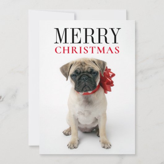 Mops Welpe mit Weihnachtsbock Feiertagskarte (Vorderseite)