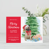 Mops Welpe preisgünstige Weihnachts-Weihnachtsmann Karte (Stehend Vorderseite)