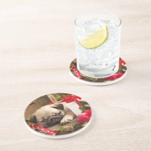 Mops-Welpe und Geschenkboxen Sandstein Untersetzer