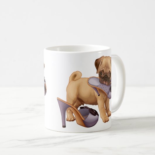 Mops-Welpe und Schuh Kaffeetasse (VorderseiteRechts)