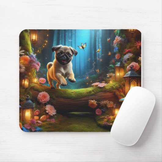 Mops Welpe verzaubert Forest Mouse Pad Mousepad (Mit Mouse)