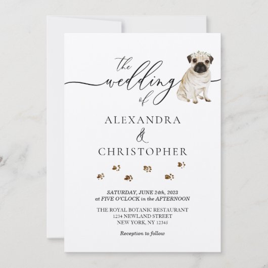 Mops Welpe Wedding Calligraphy Einladung (Vorderseite)