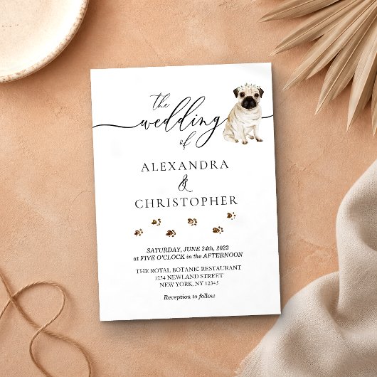 Mops Welpe Wedding Calligraphy Einladung