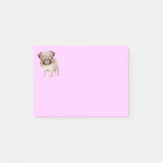 Mops Welpen Hund Cartoon Grafischer Lila Stick Post-it Klebezettel (Vorderseite)