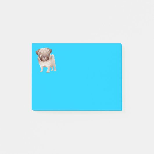 Mops Welpen-Hund-Cartoon Graphic Blue Notes Post-it Klebezettel (Vorderseite)