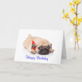 Mops Welpen Hund Happy Birthday Card - Verse drinn Karte (Gelbe Blume)