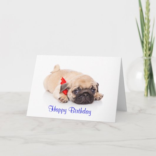 Mops Welpen Hund Happy Birthday Card - Verse drinn Karte (Vorderseite)