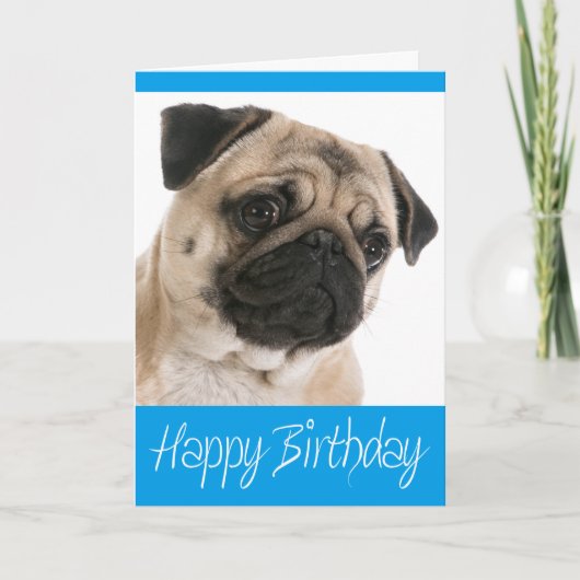 Mops Welpen Hund Happy Birthday Card - Verse drinn Karte (Vorderseite)