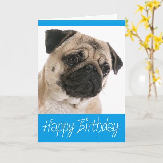 Mops Welpen Hund Happy Birthday Card - Verse drinn Karte (Gelbe Blume)