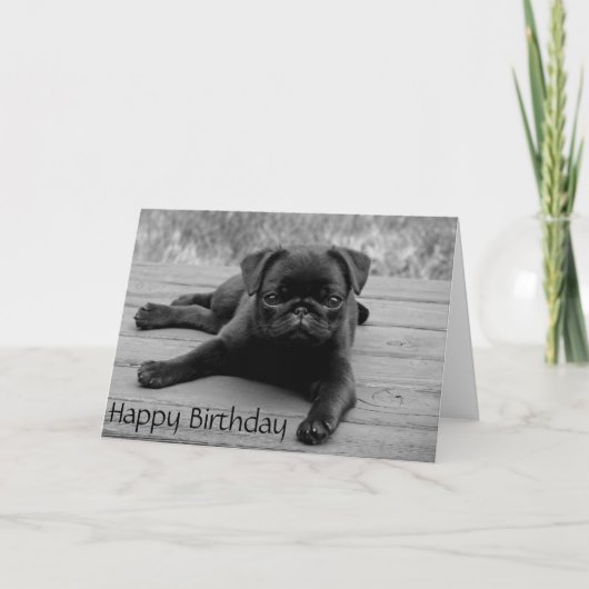 Mops Welpen Hund Happy Birthday Card - Verse drinn Karte (Vorderseite)