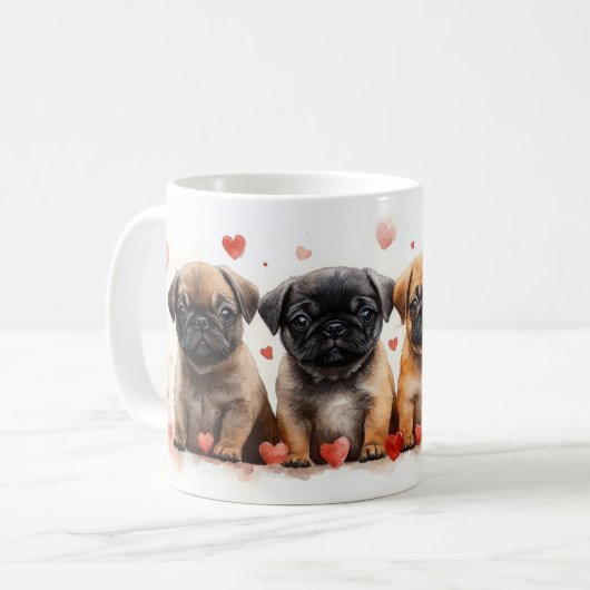 Mops Welpen mit Herz - Valentinstag Kaffeetasse (Vorderseite Links)