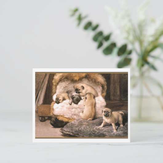 Mops Welpen Postkarte (Stehend Vorderseite)