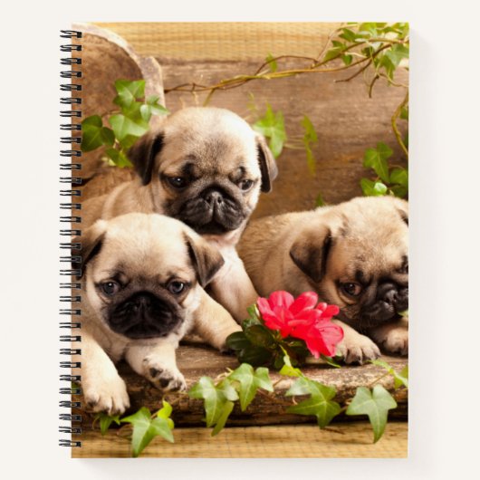 Mops Welpen unter Blume SpiralNotebook Notizblock (Vorderseite)