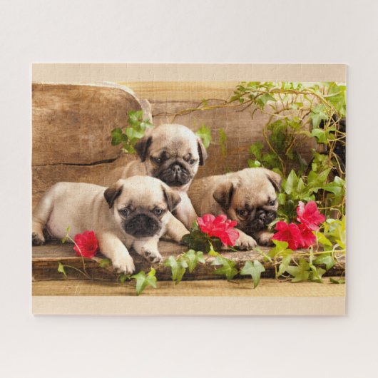 Mops Welpen unter den Blume Puzzle (Horizontal)