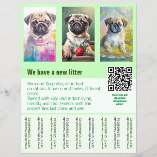 Mops Welpen zum Verkauf Flyer Vorlage QR-Code